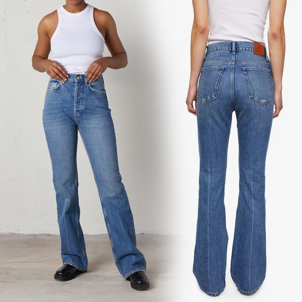 Anine Bing Bryn Effie Blue Denim Jeans High Rise Straight Leg Easy Boot 31 NEW